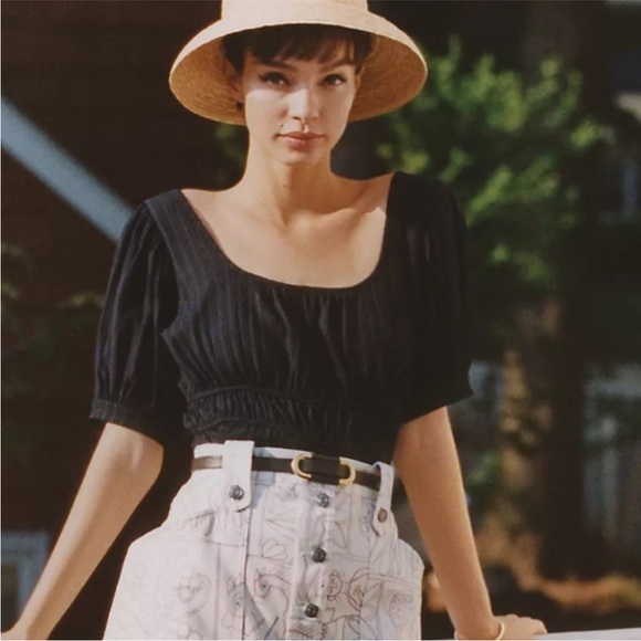 NWT Anthropologie Maeve Black Maeve Puff-Sleeved Top SMALL - Picture 2 of 11